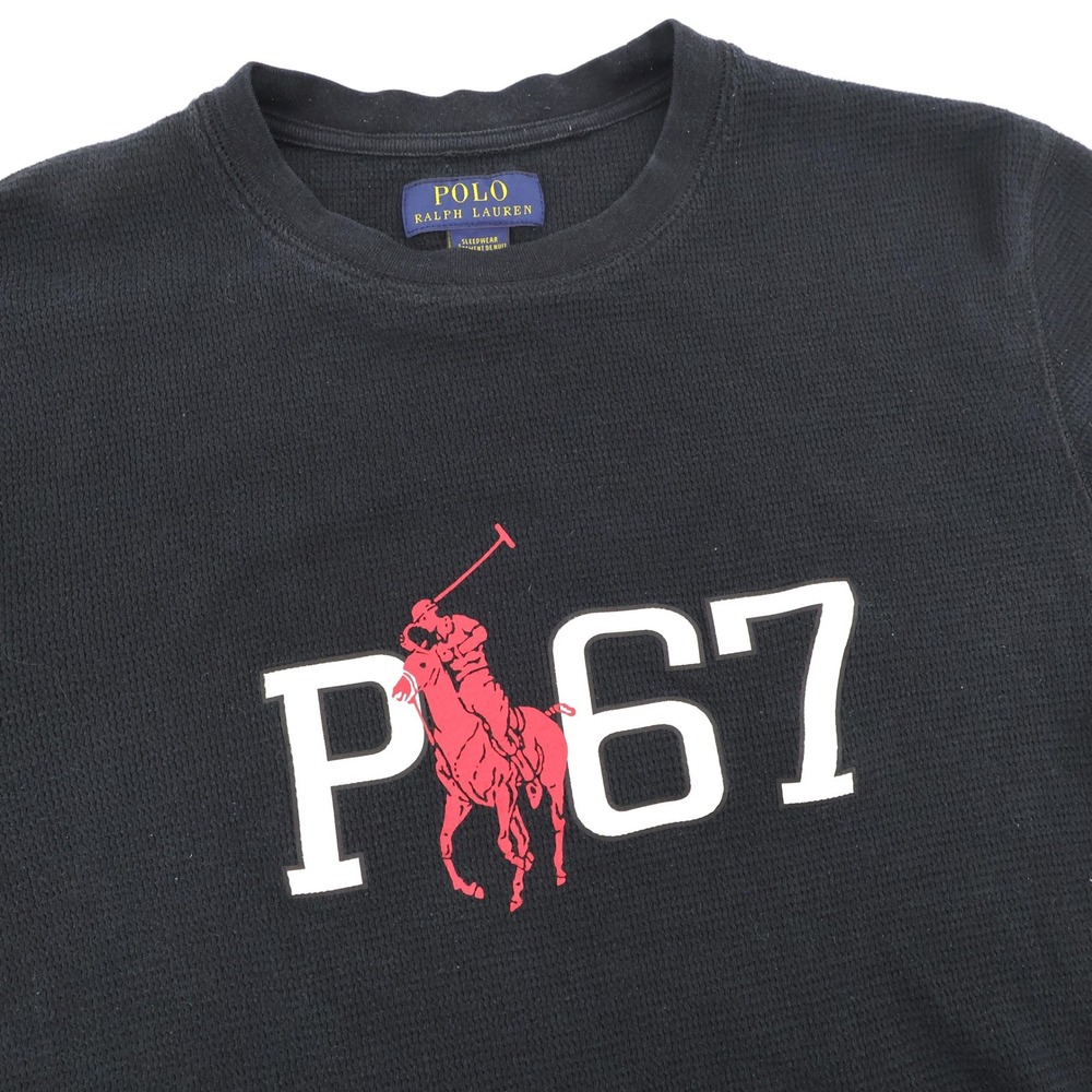 Polo Ralph Lauren P 67 Waffle Knit Thermal Shirt Black Mens Medium Sleepwear